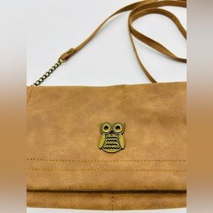 Vegan leather crossbody. Tan with Owl